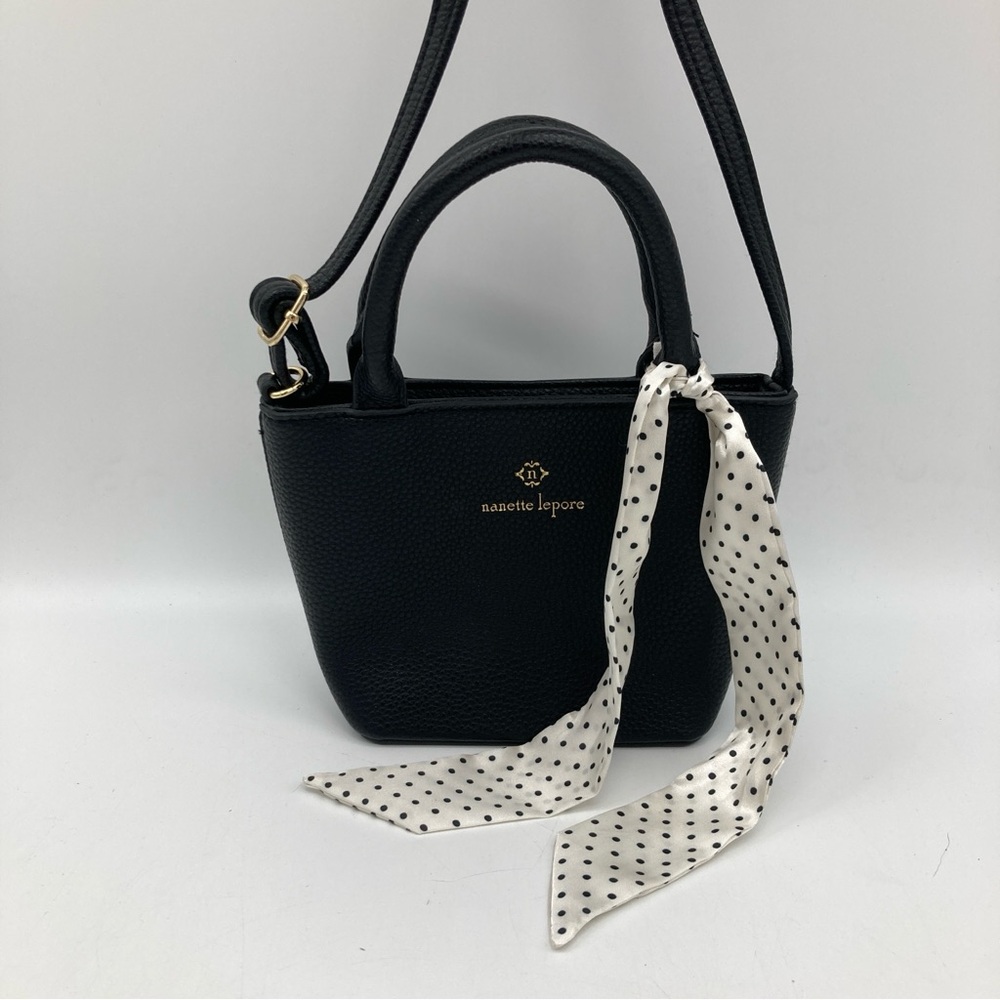 Nanette Lepore Black Crossbody Bag with Polka Dot Scarf